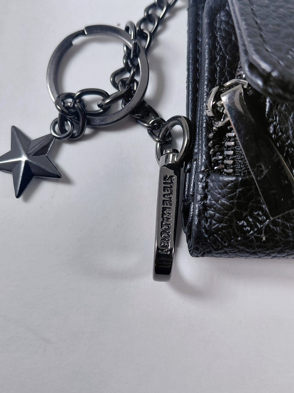 SM Embossed Black Leather Mini Wallet Keychain - Picture 6 of 6